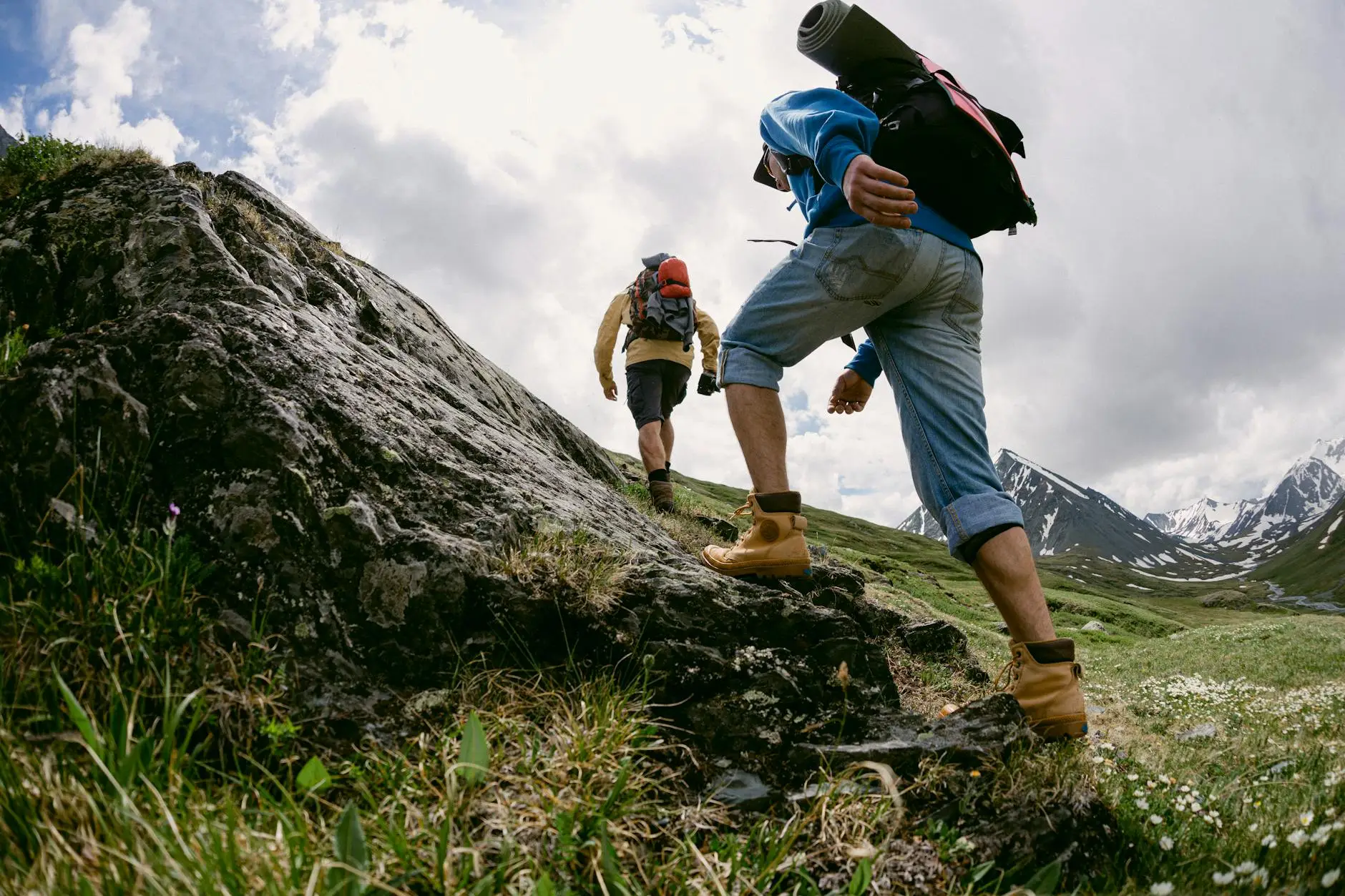 hikers walking uphill